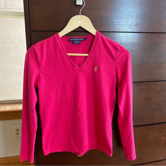 Ralph Lauren Sport Pink Vneck Embroidered Top XS - Picture 5 of 6